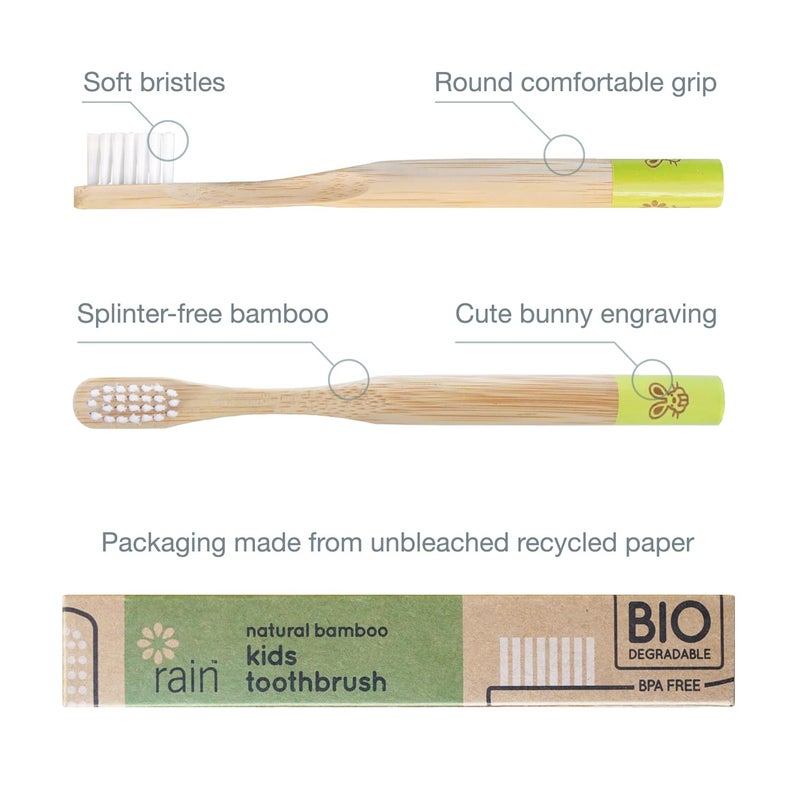 Rain Organic Bamboo Baby Toothbrush - 100% Safe Infant Toddler Kids Toothbrush 6 to 12 Months and Up, Natural BPA-Free Biodegradable Wood Toothbrush Extra Soft Bristles Children's Dental Care (1 Pack) - Image 2